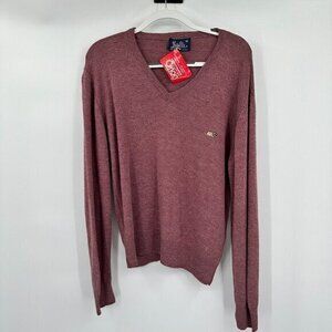 Vintage Lasalle Mens Sweater M Red Maroon V Neck Preppy Logo Raccoon Brand New